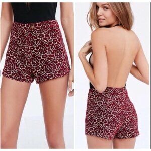 Ecote Burgundy & Cream Glam Festival Brocade High-Waisted  Retro‎ Club Shorts 0